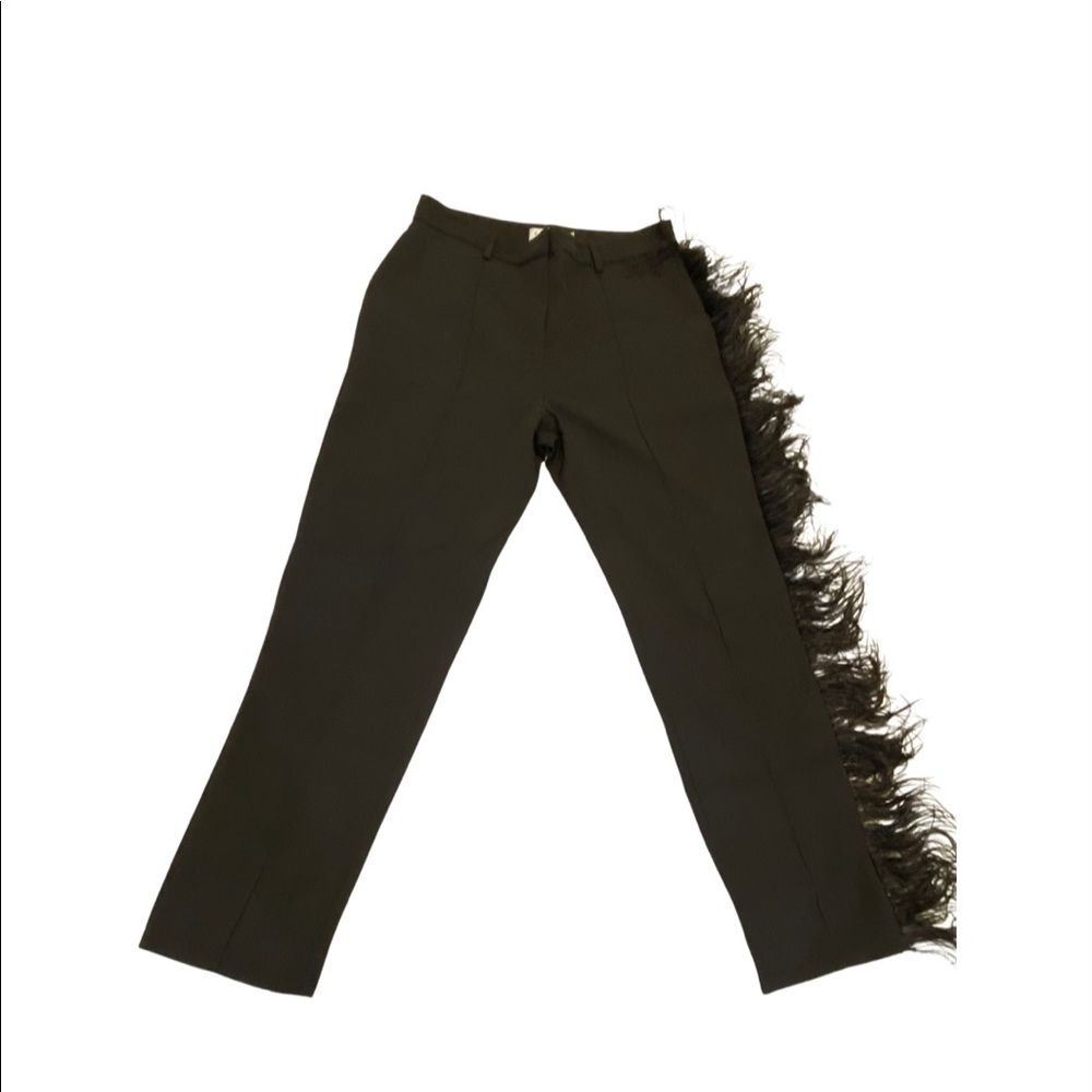 BLACK TAILORED FEATHER TRIM TROUSERS